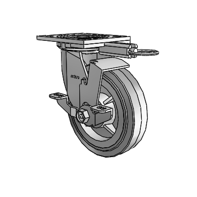 4 Series 1 1/2" Casters Top Plate Swivel Zinc with 6 x 1.5 Performa Rubber (Flat/Grey) Wheel and Top Lock Brake