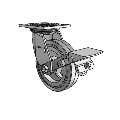 4 Series 1 1/2" Casters Top Plate Swivel Zinc with 6 x 1.5 Performa Rubber (Flat/Grey) Wheel and Tread Lock Brake