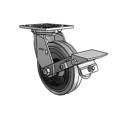 4 roulettes de la série 1 de 1 1/2", à plaque supérieure pivotante en zinc, avec roue en caoutchouc Performa de 6 x 1,5 (plate/conductrice) et frein à blocage de la bande de roulement