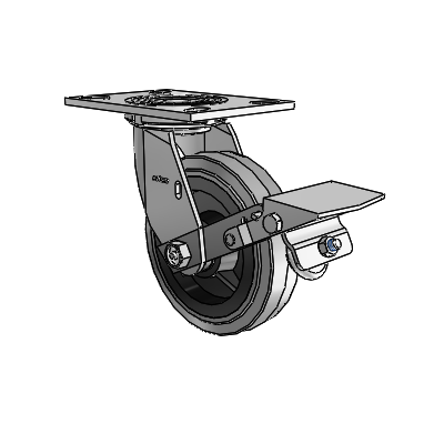 4 Series 1 1/2" Casters Top Plate Swivel Zinc with 6 x 1.5 Performa Rubber (Flat/Conductive) Wheel and Tread Lock Brake