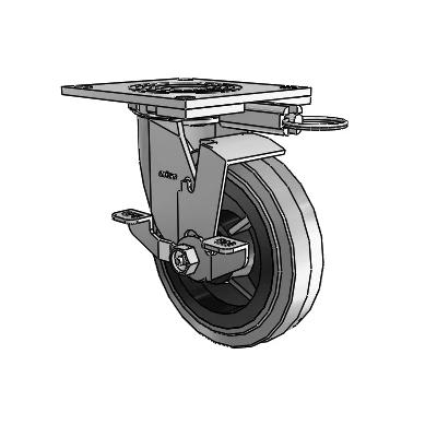 4 Series 1 1/2" Casters Top Plate Swivel Zinc with 6 x 1.5 Performa Rubber (Flat/Conductive) Wheel and Top Lock Brake