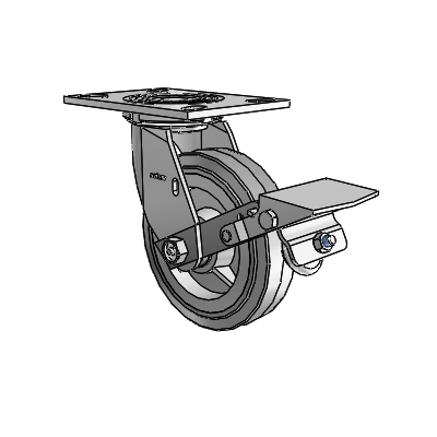 4 Series 1 1/2" Casters Top Plate Swivel Zinc with 6 x 1.5 Performa Rubber (Flat/Grey) Wheel and Tread Lock Brake