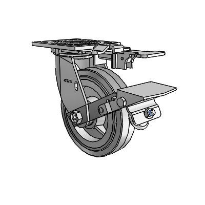 4 Series 1 1/2" Casters Top Plate Swivel Zinc with 6 x 1.5 Performa Rubber (Flat/Grey) Wheel and Tread Lock Brake
