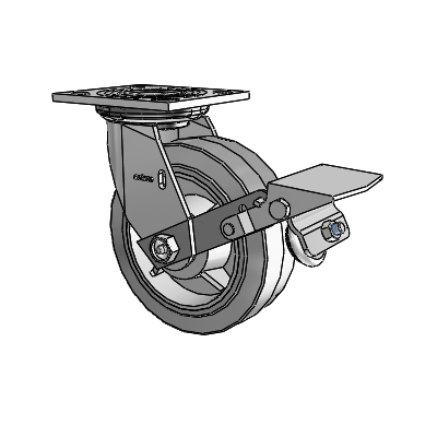 4 Series 2 Inch Wide Top Plate Swivel Caster with 6 x 2 Performa Rubber (Flat/Grey) Wheel and Tread Lock Brake
