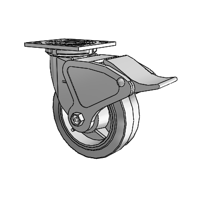 4 Series 2 Inch Wide Top Plate Swivel Caster with 6 x 2 Performa Rubber (Flat/Grey) Wheel and Total Lock Brake