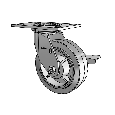 4 Series 2 Inch Wide Top Plate Swivel Caster with 6 x 2 Performa Rubber (Flat/Grey) Wheel and Side Lock Brake