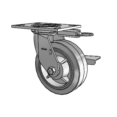 4 Series 2 Inch Wide Top Plate Swivel Caster with 6 x 2 Performa Rubber (Flat/Grey) Wheel and Side Lock Brake