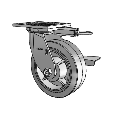 4 Series 2 Inch Wide Top Plate Swivel Caster with 6 x 2 Performa Rubber (Flat/Grey) Wheel and Side Lock Brake