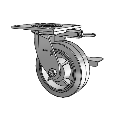 4 Series 2 Inch Wide Top Plate Swivel Caster with 6 x 2 Performa Rubber (Flat/Grey) Wheel and Side Lock Brake