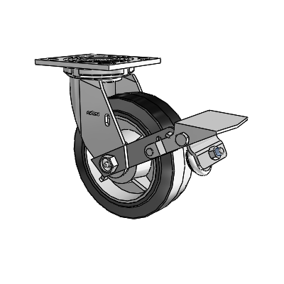 4 Series 2 Inch Wide Top Plate Swivel Caster with 6 x 2 Performa Rubber (Flat/Black) Wheel and Tread Lock Brake
