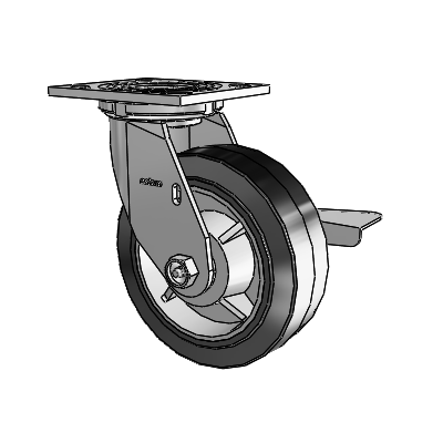 4 Series 2 Inch Wide Top Plate Swivel Caster with 6 x 2 Performa Rubber (Flat/Black) Wheel and Side Lock Brake
