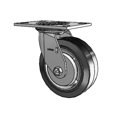 4 Series 2 Inch Wide Top Plate Swivel Caster with 6 x 2 Performa Rubber (Flat/Black) Wheel