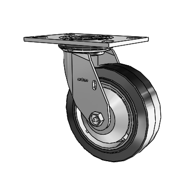 Roulette pivotante de la série 4 avec plaque supérieure de 2 pouces de large et roue en caoutchouc Performa 6 x 2 (plate/noire)
