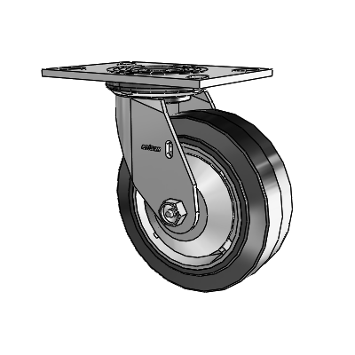 Roulette pivotante de la série 4 avec plaque supérieure de 2 pouces de large et roue en caoutchouc Performa 6 x 2 (plate/noire)