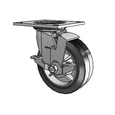 4 Series 2 Inch Wide Top Plate Swivel Caster with 6 x 2 Performa Rubber (Flat/Black) Wheel and Top Lock Brake