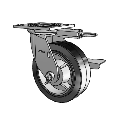 4 Series 2 Inch Wide Top Plate Swivel Caster with 6 x 2 Performa Rubber (Flat/Black) Wheel and Side Lock Brake