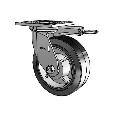 Roulette pivotante de la série 4 avec plaque supérieure de 2 pouces de large et roue en caoutchouc Performa 6 x 2 (plate/noire)