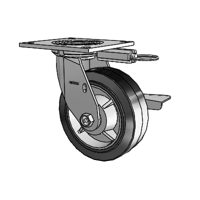 4 Series 2 Inch Wide Top Plate Swivel Caster with 6 x 2 Performa Rubber (Flat/Black) Wheel and Side Lock Brake