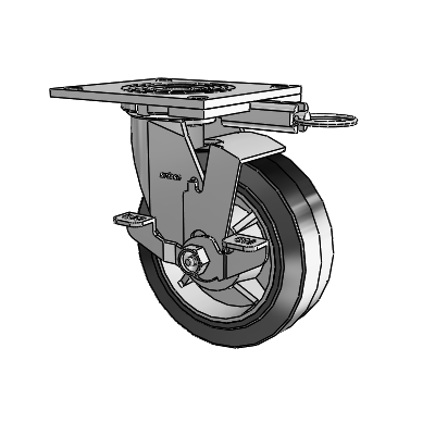 4 Series 2 Inch Wide Top Plate Swivel Caster with 6 x 2 Performa Rubber (Flat/Black) Wheel and Top Lock Brake
