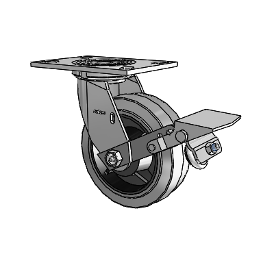 4 Series 2 Inch Wide Top Plate Swivel Caster with 6 x 2 Performa Rubber (Flat/Conductive) Wheel and Tread Lock Brake