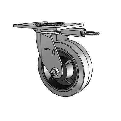 Roulette pivotante de la série 4 avec plaque supérieure de 2 pouces de large et roue en caoutchouc Performa 6 x 2 (plate/conductrice)