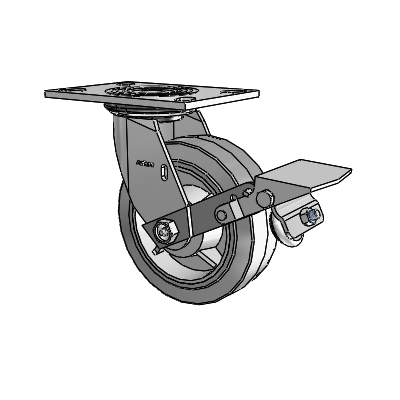4 Series 2 Inch Wide Top Plate Swivel Caster with 6 x 2 Performa Rubber (Flat/Grey) Wheel and Tread Lock Brake