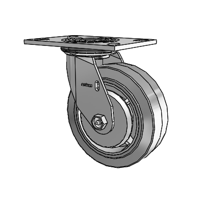Roulette pivotante de la série 4 avec plaque supérieure de 2 pouces de large et roue en caoutchouc Performa 6 x 2 (plate/grise)