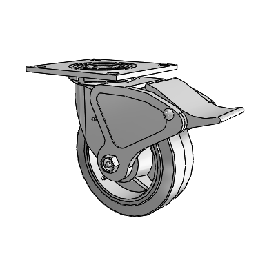 4 Series 2 Inch Wide Top Plate Swivel Caster with 6 x 2 Performa Rubber (Flat/Grey) Wheel and Total Lock Brake