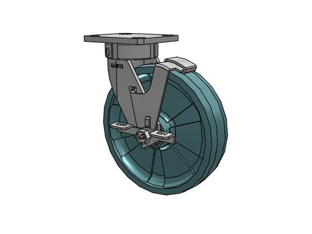 120 Series Top Plate Swivel Caster with 8 x 2 Black Nylon NG - Maxim Nylon - Prevenz Antimicrobial Wheel and Stainless Steel Face Brake