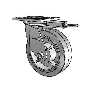 Roulette pivotante de la série 4 avec plaque supérieure de 2 pouces de large et roue en caoutchouc Performa 6 x 2 (plate/grise)