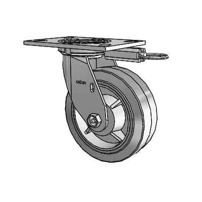 Roulette pivotante de la série 4 avec plaque supérieure de 2 pouces de large et roue en caoutchouc Performa 6 x 2 (plate/grise)