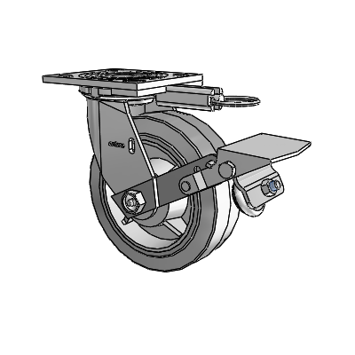4 Series 2 Inch Wide Top Plate Swivel Caster with 6 x 2 Performa Rubber (Flat/Grey) Wheel and Tread Lock Brake