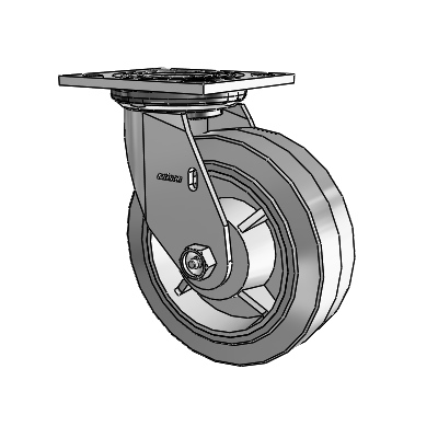Roulette pivotante de la série 4 avec plaque supérieure de 2 pouces de large et roue en caoutchouc Performa 6 x 2 (plate/grise)