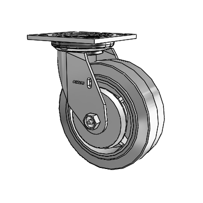 Roulette pivotante de la série 4 avec plaque supérieure de 2 pouces de large et roue en caoutchouc Performa 6 x 2 (plate/grise)