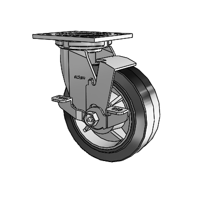 4 Series 2 Inch Wide Top Plate Swivel Caster with 6 x 2 Performa Rubber (Flat/Black) Wheel and Top Lock Brake