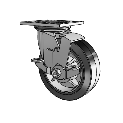 4 Series 2 Inch Wide Top Plate Swivel Caster with 6 x 2 Performa Rubber (Flat/Black) Wheel and Top Lock Brake