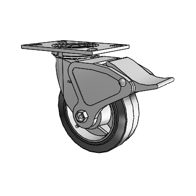 4 Series 2 Inch Wide Top Plate Swivel Caster with 6 x 2 Performa Rubber (Flat/Black) Wheel and Total Lock Brake