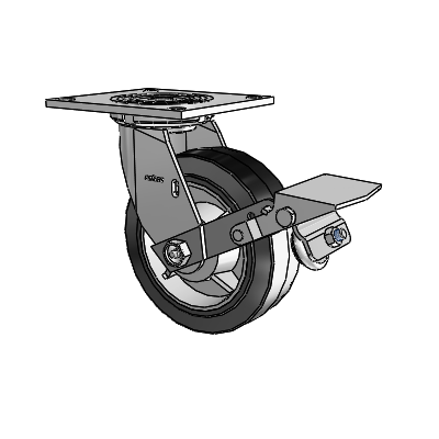 4 Series 2 Inch Wide Top Plate Swivel Caster with 6 x 2 Performa Rubber (Flat/Black) Wheel and Tread Lock Brake
