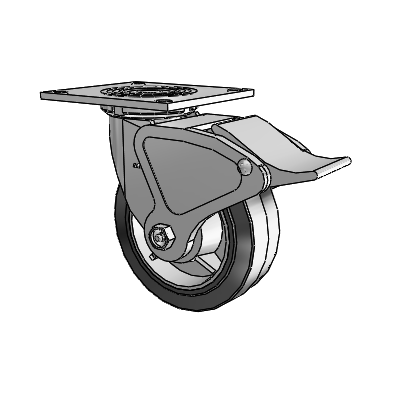 4 Series 2 Inch Wide Top Plate Swivel Caster with 6 x 2 Performa Rubber (Flat/Black) Wheel and Total Lock Brake