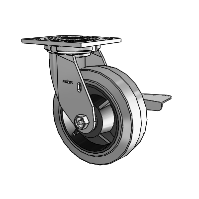 4 Series 2 Inch Wide Top Plate Swivel Caster with 6 x 2 Performa Rubber (Flat/Conductive) Wheel and Side Lock Brake