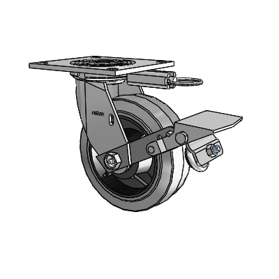 4 Series 2 Inch Wide Top Plate Swivel Caster with 6 x 2 Performa Rubber (Flat/Conductive) Wheel and Tread Lock Brake