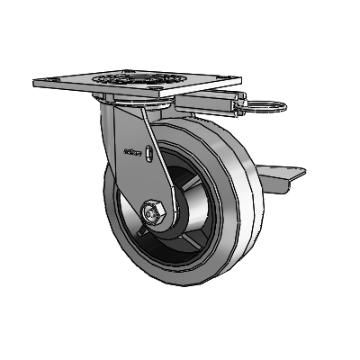 4 Series 2 Inch Wide Top Plate Swivel Caster with 6 x 2 Performa Rubber (Flat/Conductive) Wheel and Side Lock Brake