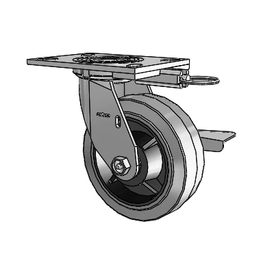 4 Series 2 Inch Wide Top Plate Swivel Caster with 6 x 2 Performa Rubber (Flat/Conductive) Wheel and Side Lock Brake