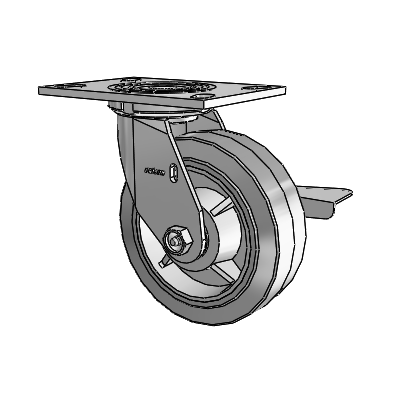 4 Series 2 Inch Wide Top Plate Swivel Caster with 6 x 2 Performa Rubber (Flat/Grey) Wheel and Side Lock Brake