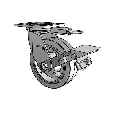 4 Series 2 Inch Wide Top Plate Swivel Caster with 6 x 2 Performa Rubber (Flat/Grey) Wheel and Tread Lock Brake