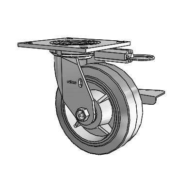 4 Series 2 Inch Wide Top Plate Swivel Caster with 6 x 2 Performa Rubber (Flat/Grey) Wheel and Side Lock Brake