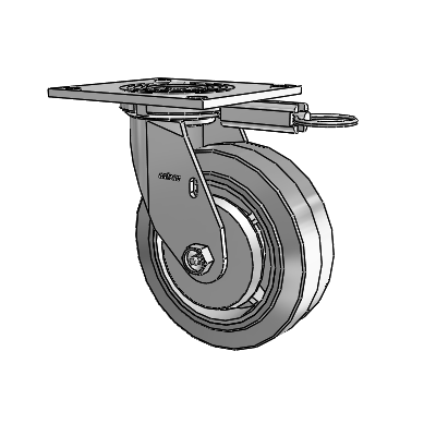 Roulette pivotante de la série 4 avec plaque supérieure de 2 pouces de large et roue en caoutchouc Performa 6 x 2 (plate/grise)