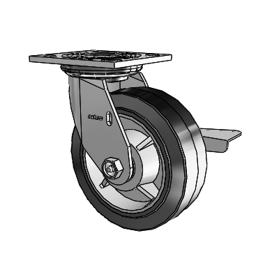 4 Series 2 Inch Wide Top Plate Swivel Caster with 6 x 2 Performa Rubber (Flat/Black) Wheel and Side Lock Brake