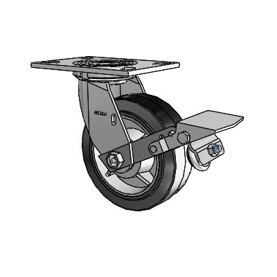 4 Series 2 Inch Wide Top Plate Swivel Caster with 6 x 2 Performa Rubber (Flat/Black) Wheel and Tread Lock Brake