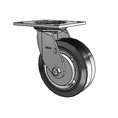 Roulette pivotante de la série 4 avec plaque supérieure de 2 pouces de large et roue en caoutchouc Performa 6 x 2 (plate/noire)